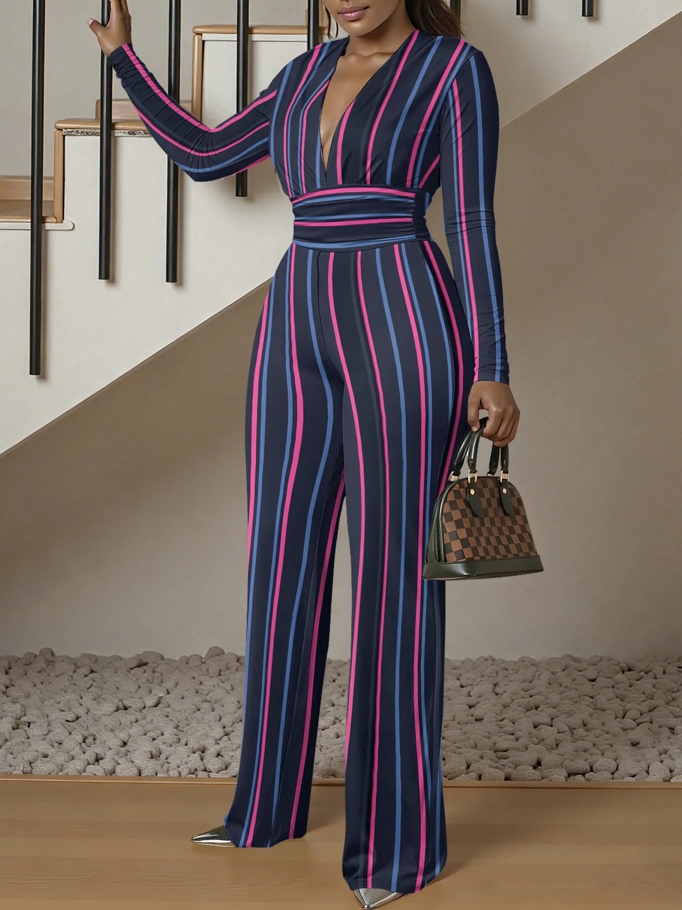 Macacão justo de manga comprida com decote em V, ideal para o outono, feminino, elástico, peça única, para a primavera, roupa de rua de luxo, para fes