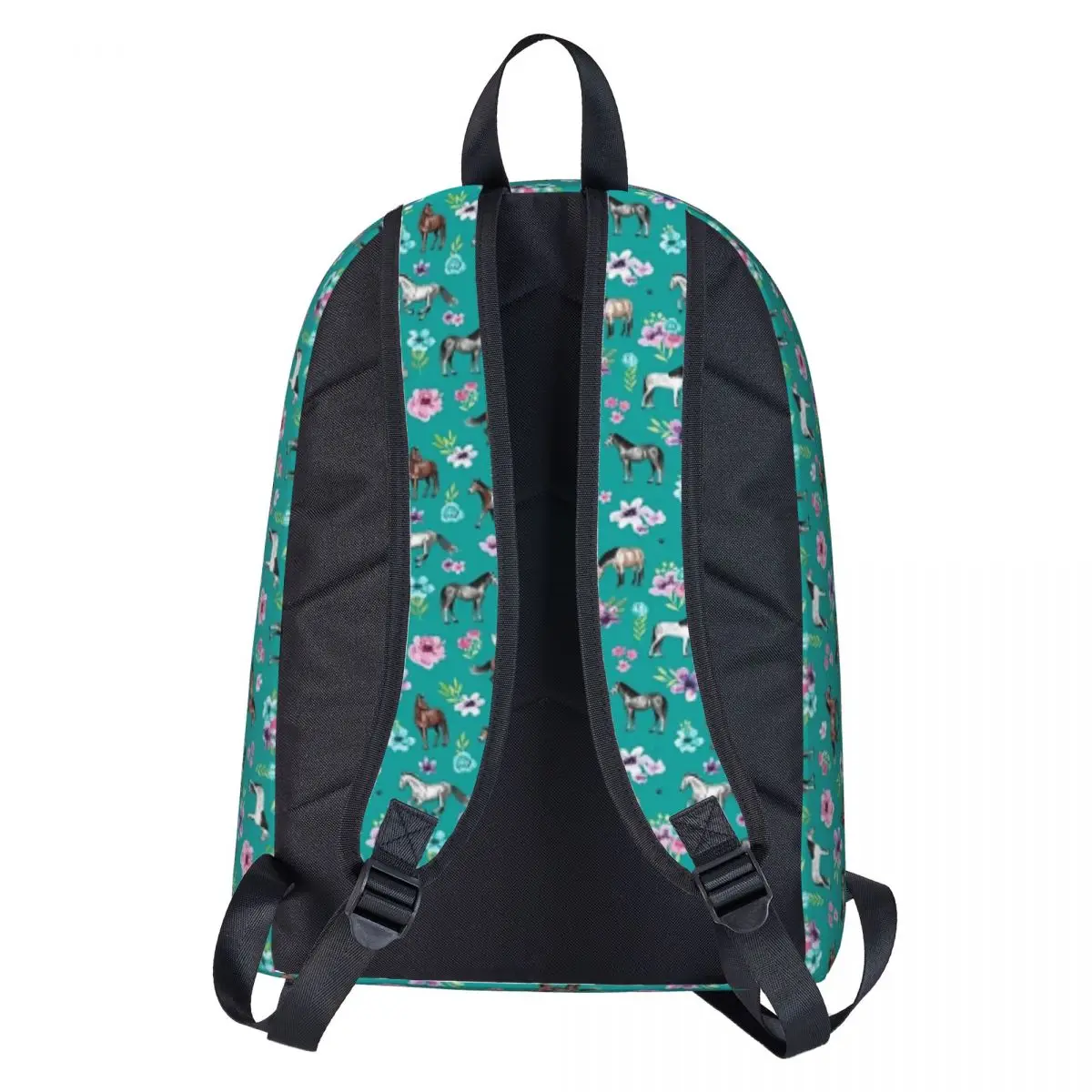 Cavalli e fiori su Teal, stampa cavallo turchese, arte del cavallo, zaini Cowgirl Boy Girl Bookbag borsa a tracolla da viaggio zaino