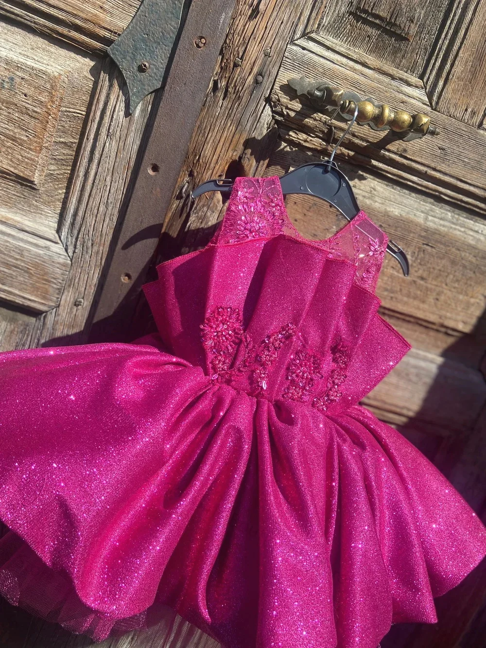 Fuschia Ball Gown Flower Girl Dresses Tea Length Beads Kids Birthday Party Gowns Bows Baby Photoshoot First Communion Dresses