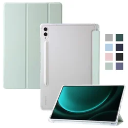 For Samsung Tab S9 FE Case with Pen Holder Trifold Leather Acrylic Clear Back Hard Cover For Galaxy Tab S9 Fe S10 Fe Case 10.9