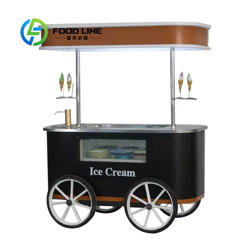 Customized Low Cost Mobile Tricycle Fried Ice Cream Vending Cart Stainless Steel Outdoor Street Snack Selling Trailer