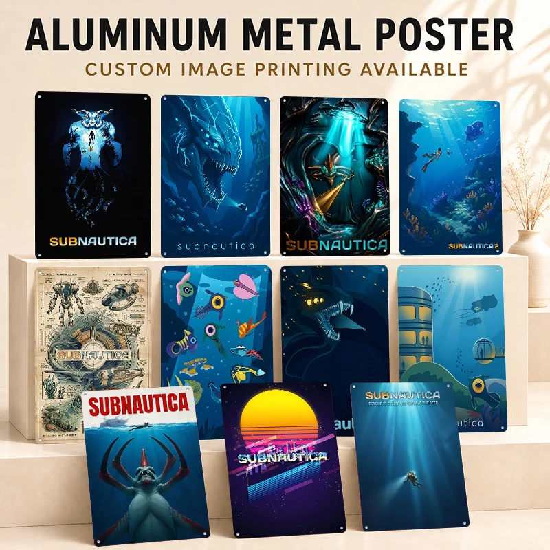 Subnautica Texturierte Poster, Maßgefertigtes Aluminium-Metallschild, Pixel-Era-Kultur-Wandkunst, Ideal für Medienlounge oder als Geburtstagsgeschenk