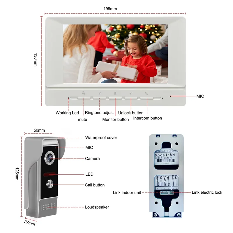 Anjielosmart วิดีโออินเตอร์คอมแบบมีสาย-คงเชื่อมต่อกับครอบครัวและผู้เยี่ยมชม หน้าจอขนาด 7 นิ้ว กล้อง และอินเตอร์คอมพร้อม Night Vision