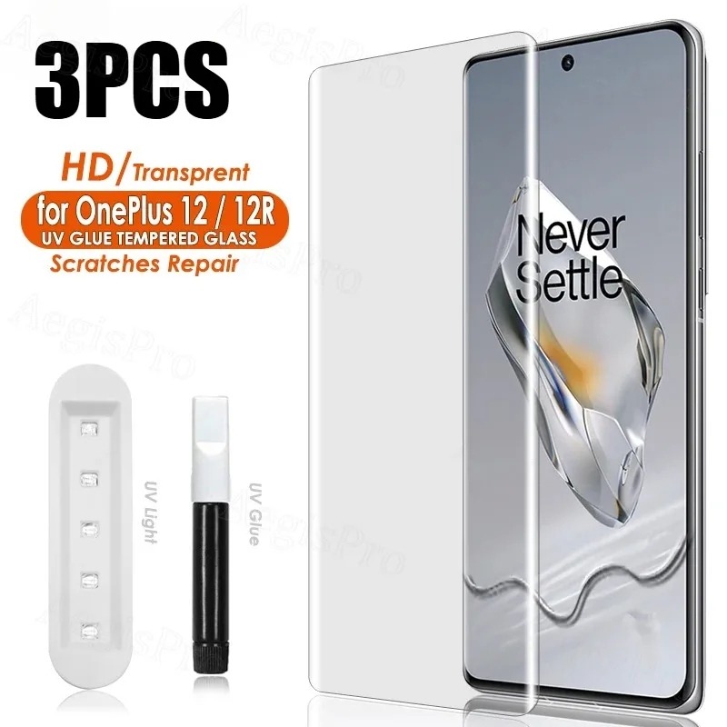 

3PCS Tempered Glass UV For OnePlus 13 12 12R Screen Protector Set Edge to Edge Coverage / Sensitive Touch / Scratch Resistant