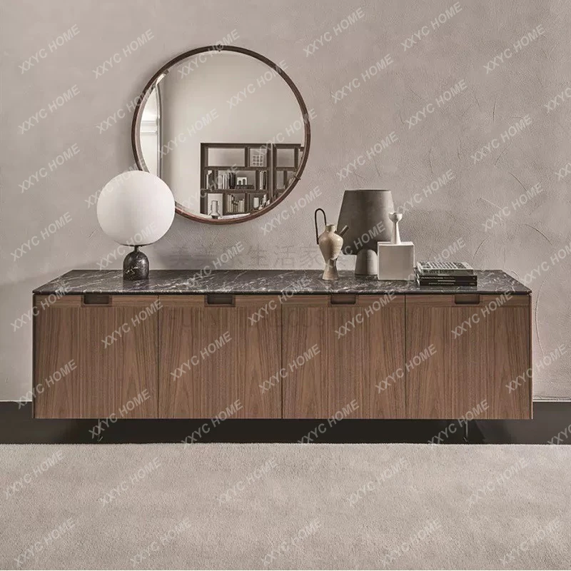 light luxury high-end walnut TV cabinet marble countertop wood surface optional
