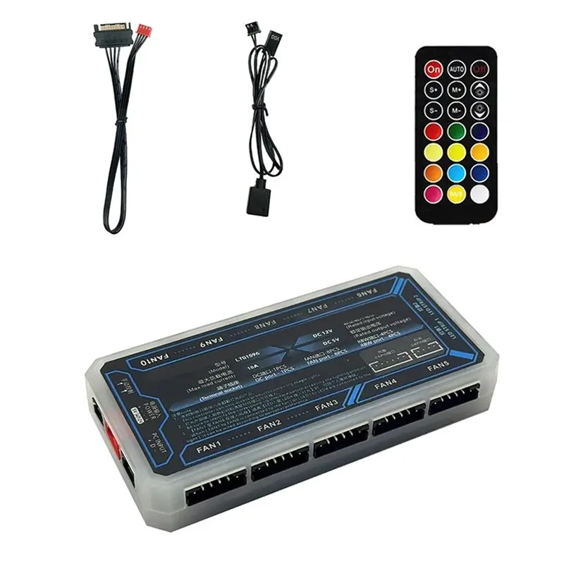 A26I-6Pin ARGB Controller Computer Case Fan RGB Hub With 6-Pin Interface And 10+2 Wireless Remote Control