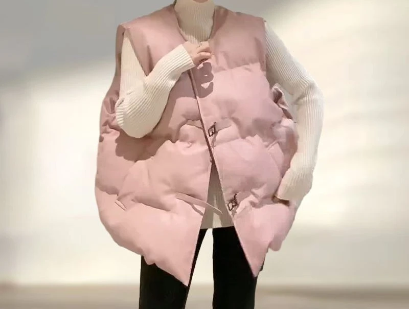 2025 Fashion Retro Vest Autumn and Winter New Round Neck Metal Buckle Loose Jacket