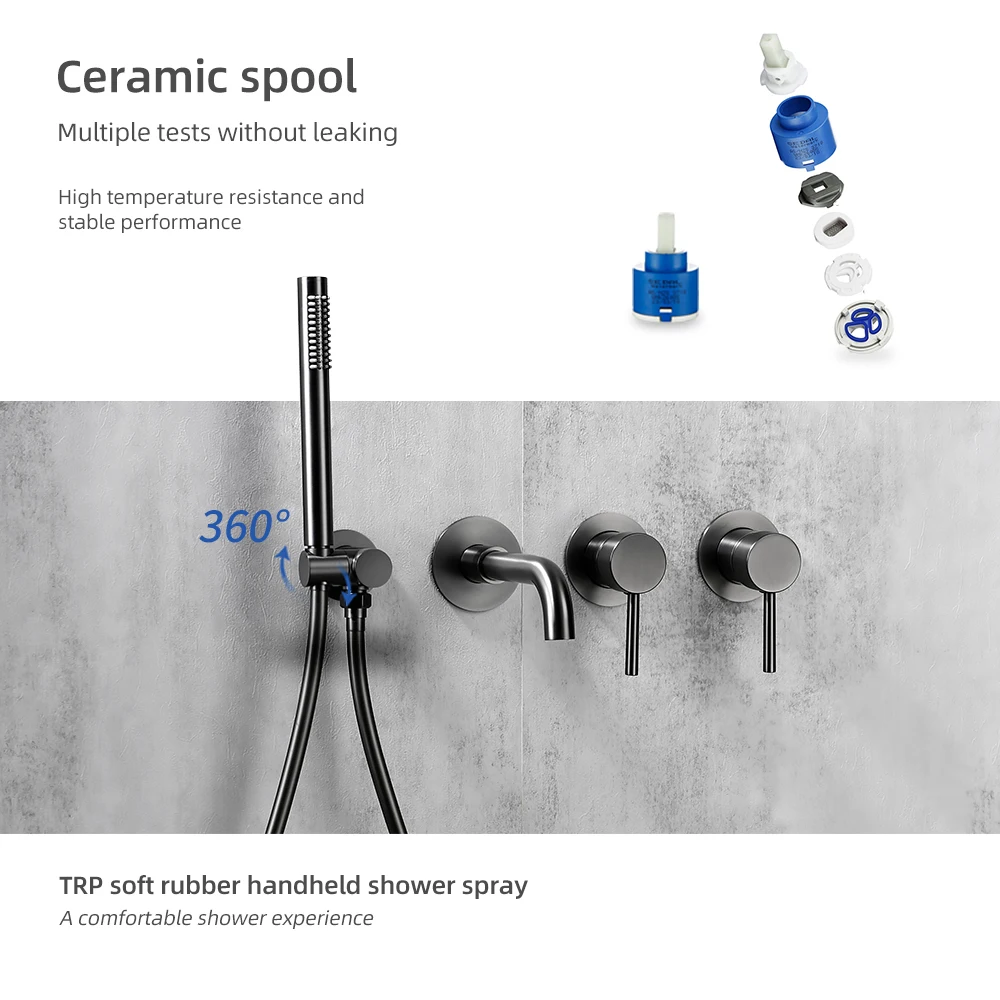 Shower Mixer Hot & Cold Shower Set  2 Way Control Diverter Shower Faucet Solid Brass With 150MM/210MM/260MM Bath Spout Mixing Sh