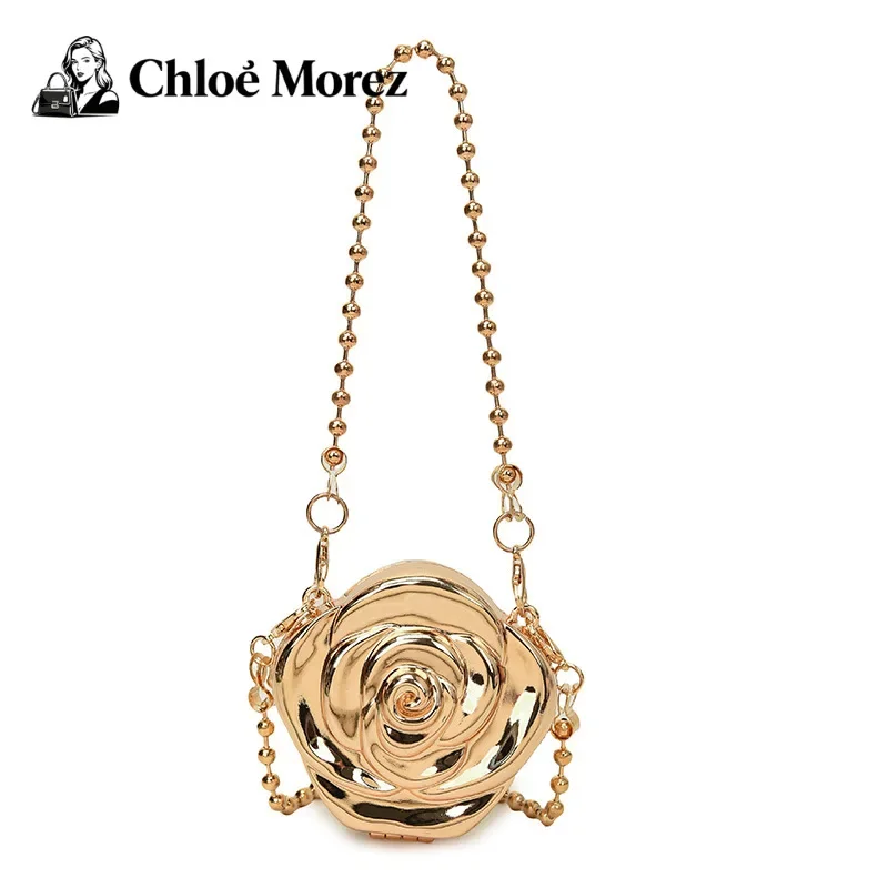 

Акриловая женская сумка с цепочкой и цветком, новая нишевая ручная мини-металлическая сумка с бусинами на одно плечо, сумки через плечо для женщин