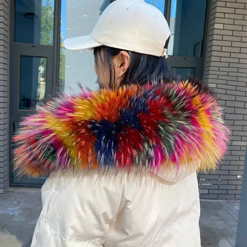 Raccoon Fur Collar Universal Down Jacket Fur Collar Furry Ribbon Fur Scarf Neck Warmer Women Scarves Coat Hood Trims Decor