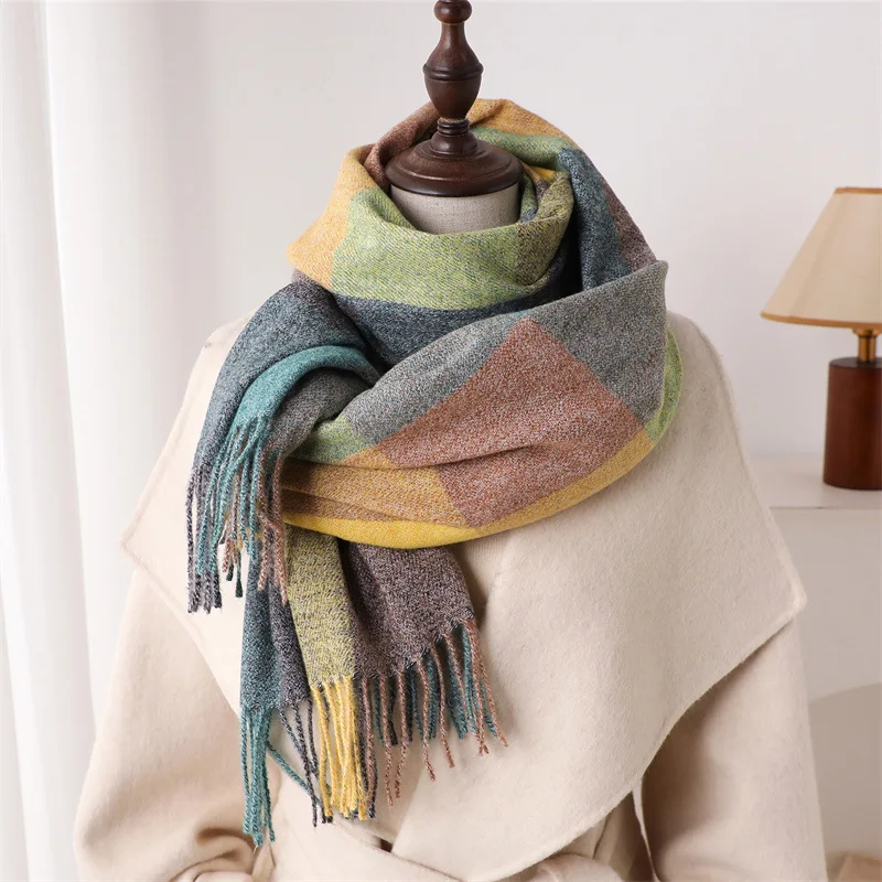 

Warm Shawl Women Scarf Luxury Cashmere Winter Blanket Wraps Casual Plaid Print Pashmina Bufanda Travel Poncho Stoles Echarpe