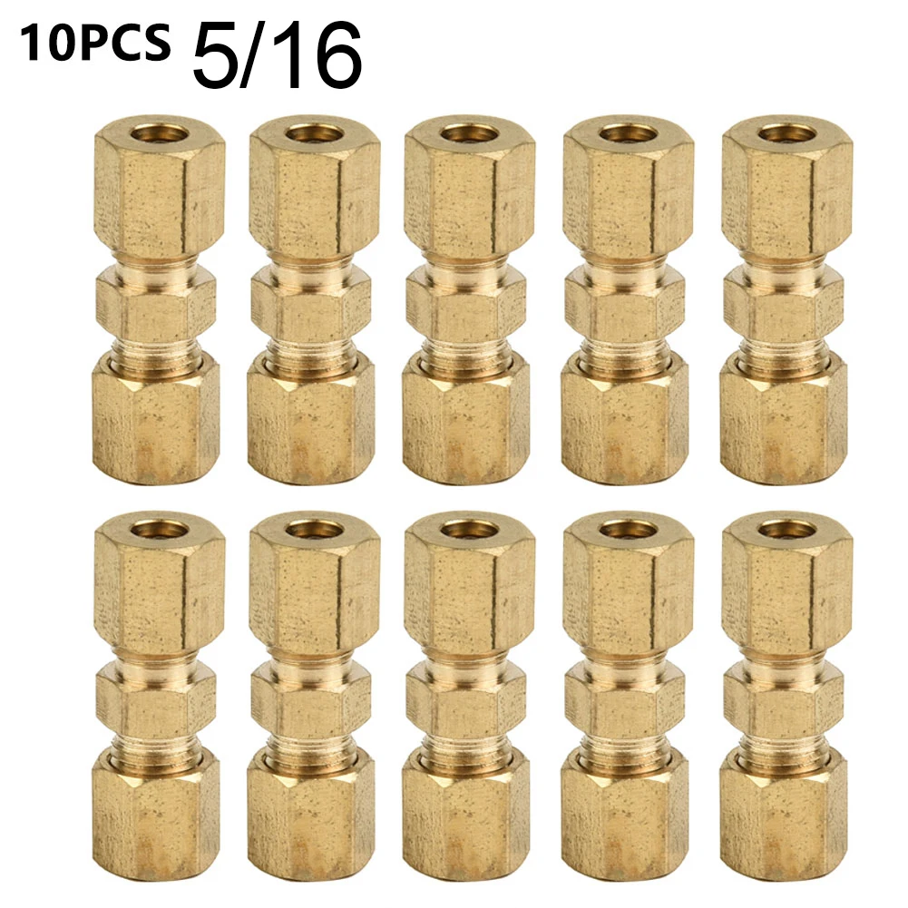 10x Vehicle Straight Brass Brake Line Compression Fitting Unions Fits For OD Tubing Replacement Terminal Car Accessories