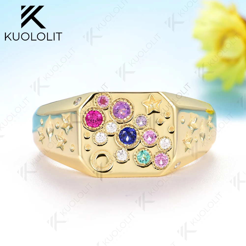 Kuololit 0.21CTW مختبر نمت الوردي الياقوت أحجار كريمة من الزمرد الدائري للنساء الصلبة 14K 10K 585 الذهب الأصفر لحفلة هدايا عيد الميلاد #1