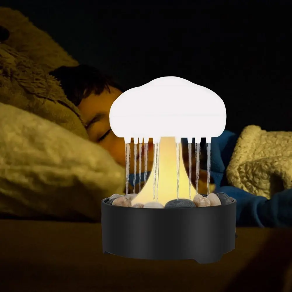 Home Decor Plastic Electric Fountain Light Ultra Quiet Creative Rain Cloud Night Light Funny Simulated Bedside Lamp Gift