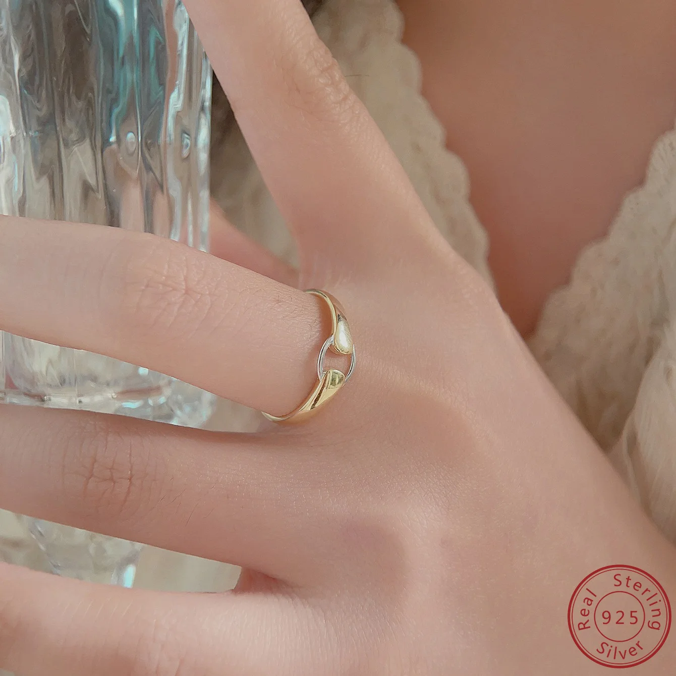 2026 New 100% S925 Sterling Silver Ring Gold Color Simple Personality Ring Fashion Niche Design Sense Simple Ring Female 3