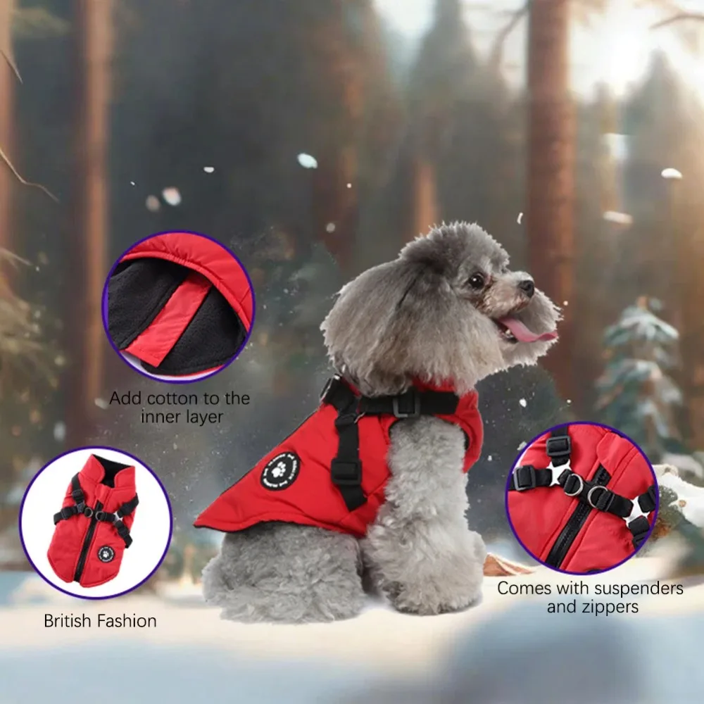 

Winter Dog Harness Coat Waterproof Windproof Warm Pet Jacket Outdoor Walking Clothes Cold Weather Dog Vest for small&medium Dogs