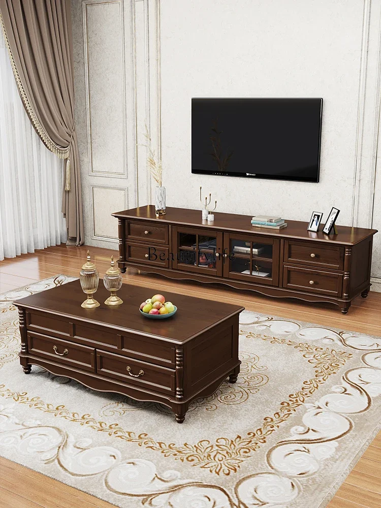 

jj *American all-solid wood TV cabinet, simple and modern Nordic multi-functional lifting small tea table