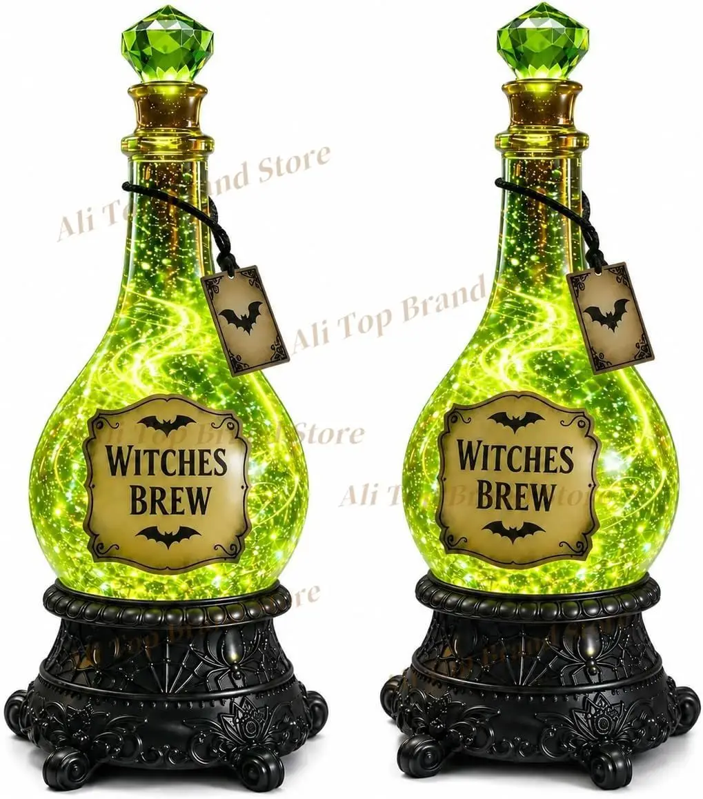 Halloween Glitter Globe Lamp – Swirling Sparkle, Spooky Apothecary Tabletop Decoration for Gothic Mantel, Shelf, Party Display