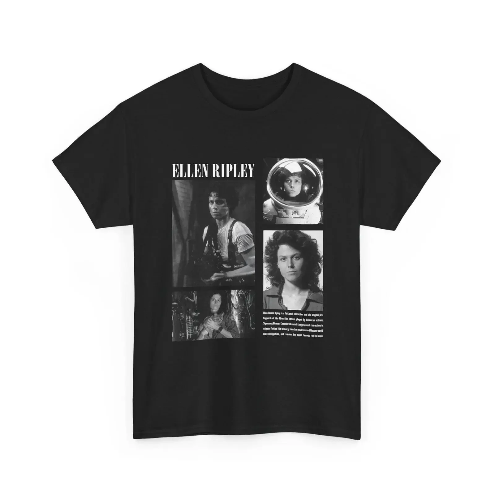 Sigourney Weaver Ellen Ripley T-shirt vintage avec biographie imprimée, t-shirt vintage lavé, confortable et polyvalent, pour un usage quotidien