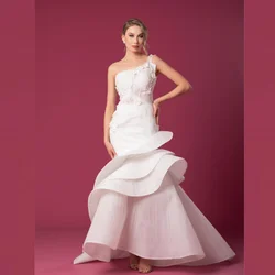 Customized Jersey Applique Pleat Draped Formal Evening A-line One-shoulder Bespoke Occasion Gown Long Dresses