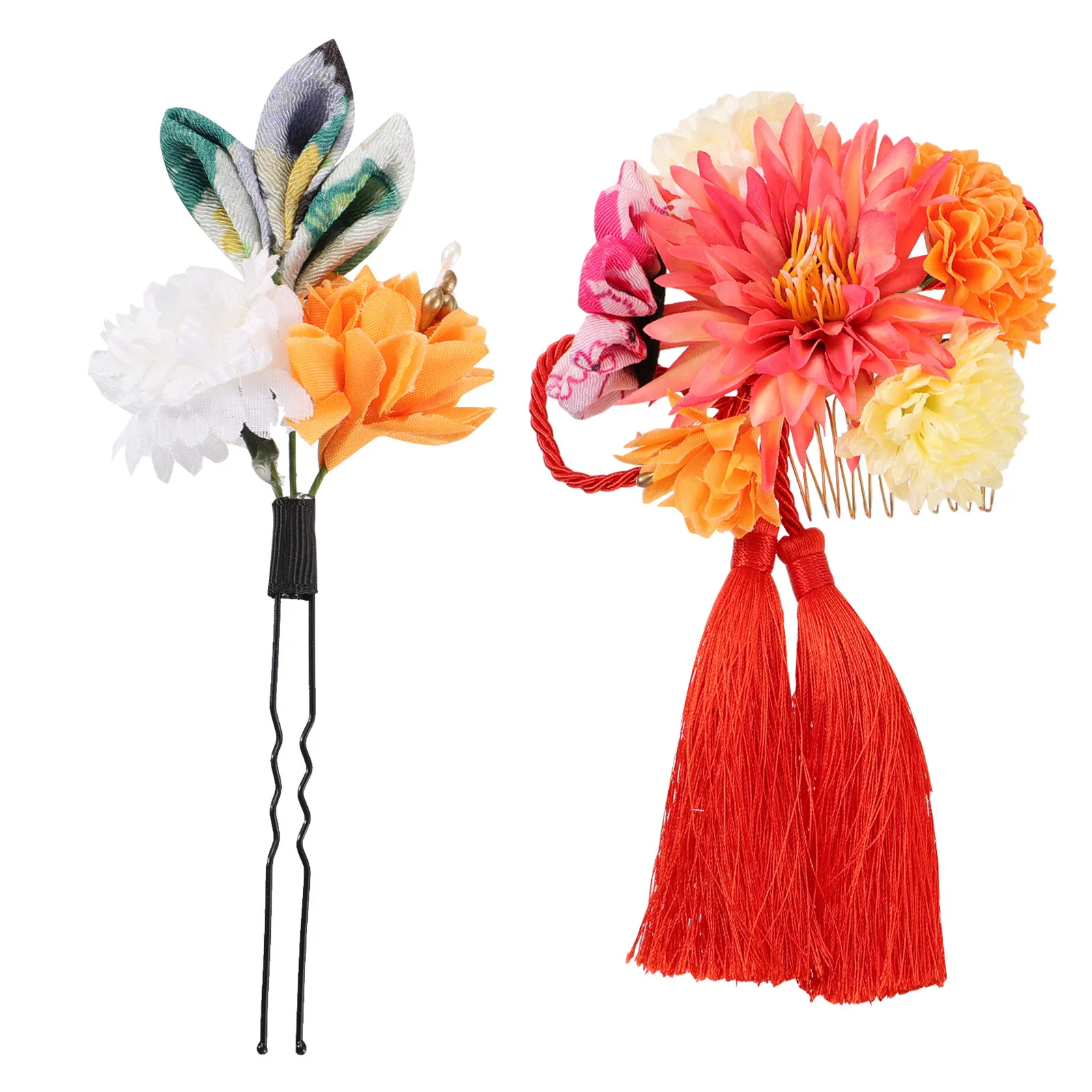 

2Pcs Flower Tassel Hair Combs Japanese Style Bridal Wedding Hairpins Lightweight Elegant Hair Accessories for Women