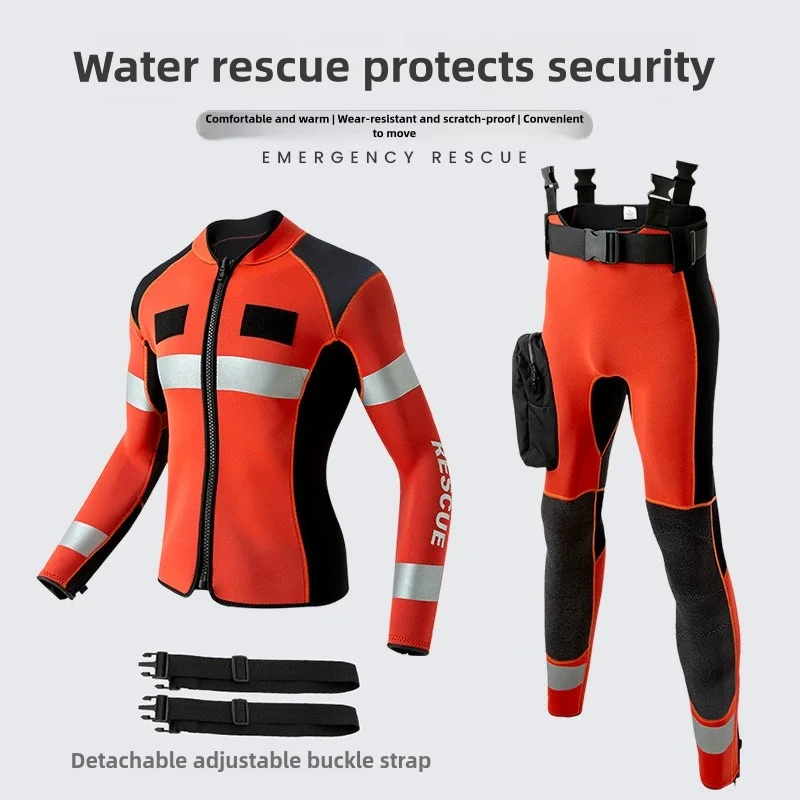 

Water rescue equipment wet suit 3MM split diving suit reflective safety underwater warm fire fighting supplies cold protection