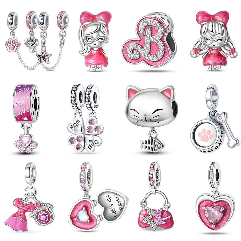 925 Sterling Silver Princess Skirt Bags Pink Series Heart Charms Beads Fit Women's 925 Original Bracelets DIY Jewelry Hot Gifts