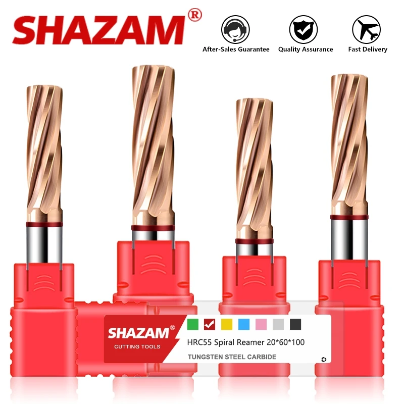 SHAZAM 2.0mm-25mm 100 Long HRC55 Tungsten Steel Carbide Nano Coating Spiral Reamers For CNC Machining Center Reamer Tools