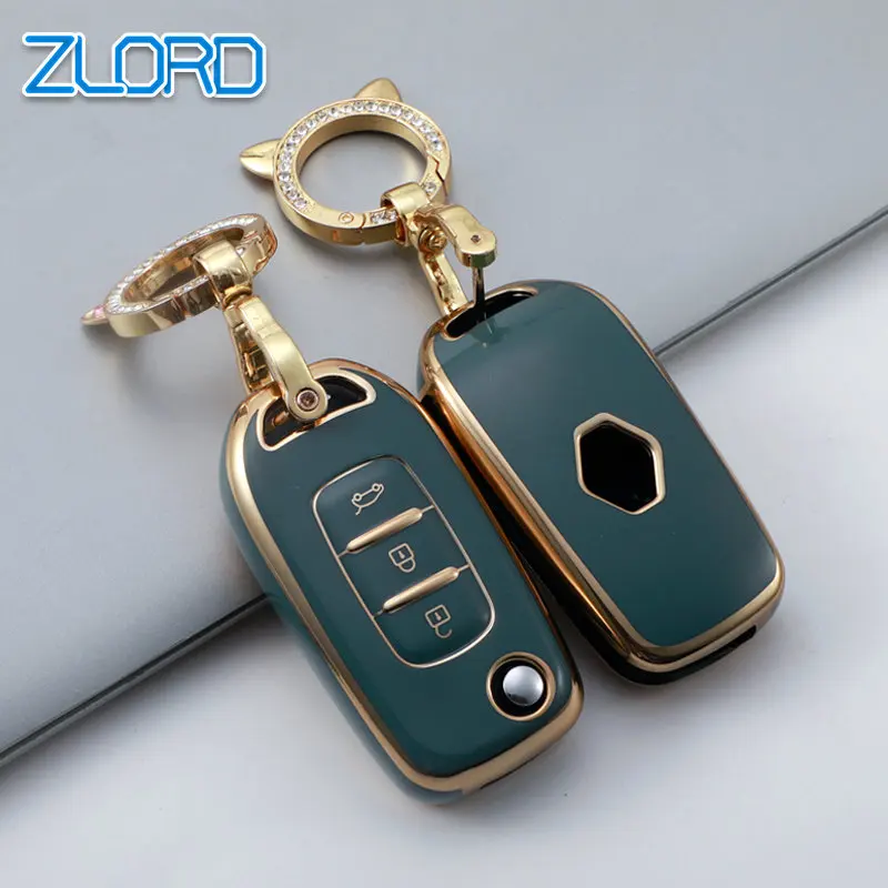 TPU Flip Car Key Case Capa, Chaveiro Borda Dourada, Renault Kadjar, Captur, Megane, Sandero, Stepway, Logan, Clio 5, Arkana, 2020, 2021