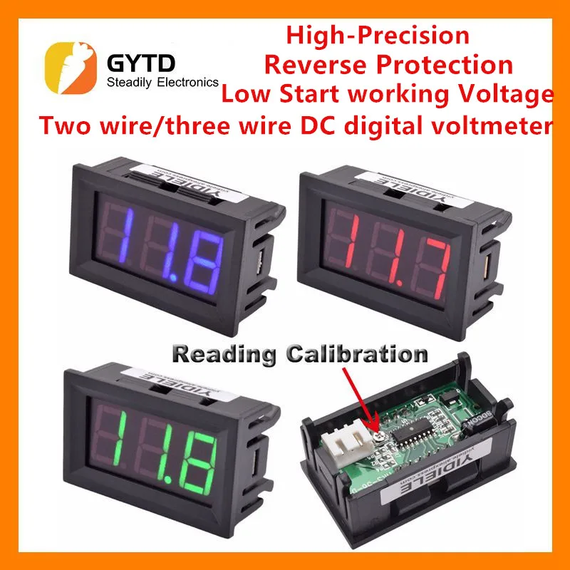 0.56 Inch DC LED Digital Voltmeter 0-100V Voltage 3 Wires Digital Ammeter Voltmeter Volt Panel Tester Meter For Motorcycle Car