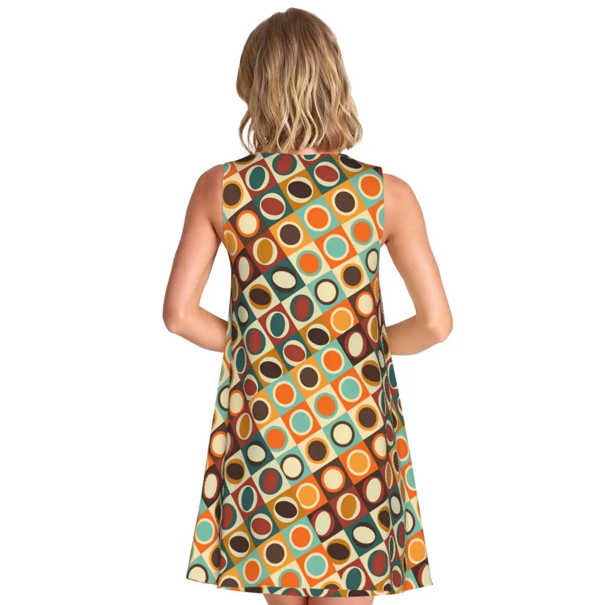 Vintage Geometric Dress Abstract Shapes Cute Dresses Summer Basic Oversize Casual Dress Wholesale Women Printed Clothing