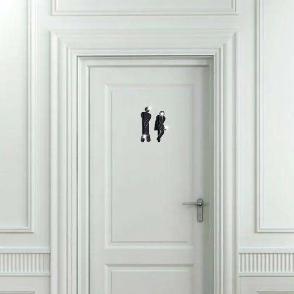 2Pcs Mirror Wall Stickers Toilet Wc Male Female 3D Removable Plastic for Bathroom Restroom Decoration Toilet Wall Sticker