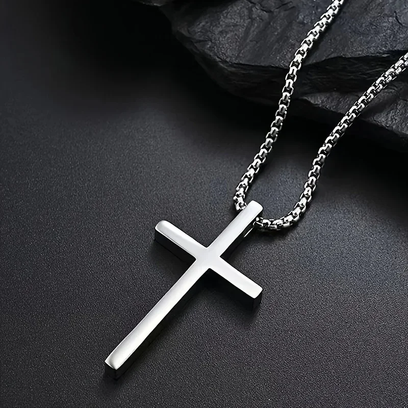 [Titanium Steel Cross] Titanium Stainless Steel Cross Necklace | Fashionable Minimalist Tough Guy Style | Versatile Pendant for Men, Leather Jackets, Denim Outfits