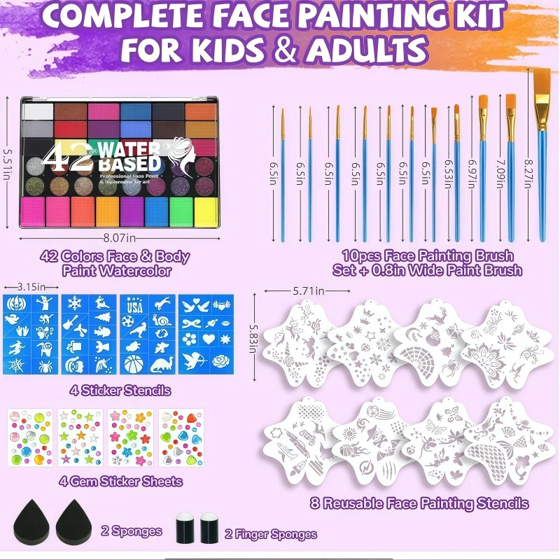 Set di pittura per il corpo umano solubile in acqua da 42 colori, pittura per il viso dei bambini, trucco fai da te per Halloween, Natale