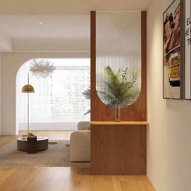 Modern cream style retro entrance is facing the door living room Changhong glass screen Chinese walnut solid wood entrance shade