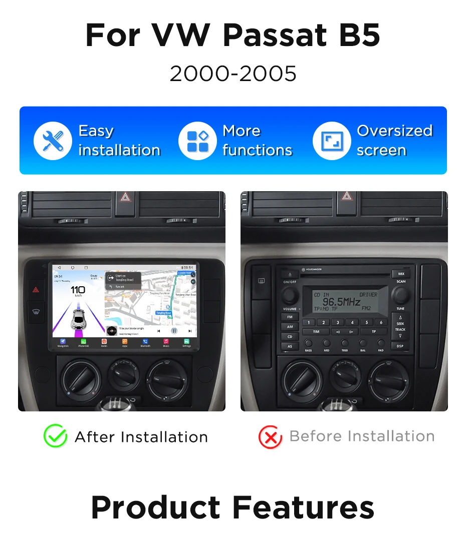 Junsun 360° ° Panorama Kamera Auto Radio Für VW Passat B5 2000-2005 Drahtlose CarPlay Bildschirm Android Auto Stereo GPS Navi RDS WiFi – Detail 4