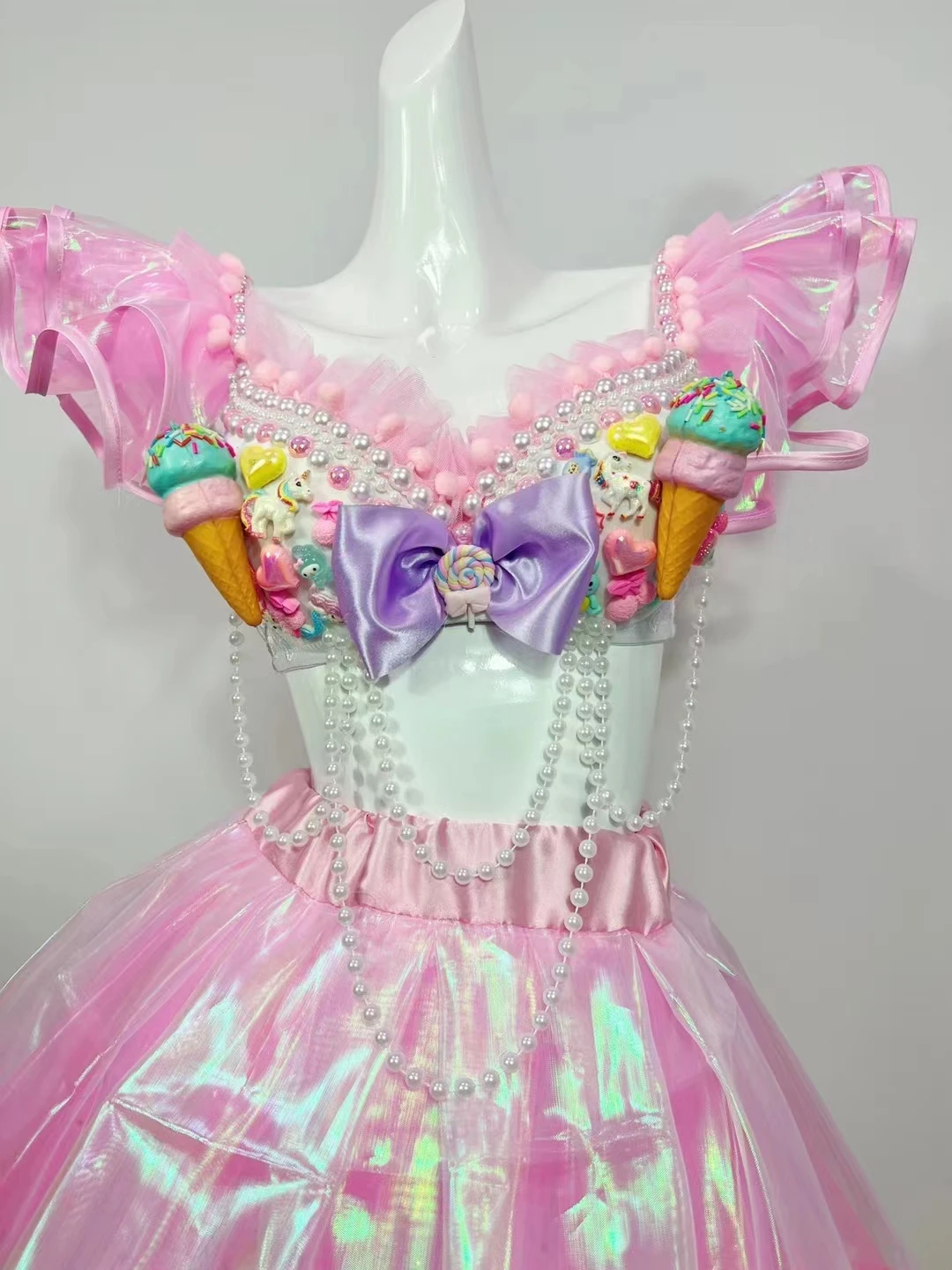 แคนดี้เพิร์ล สวีทฮาร์ทบิกินี่สีชมพูกระโปรงชุดเซ็กซี่บาร์ไนท์คลับดีเจเต้นรำชุดชุดการแสดงชุดวันวาเลนไทน์