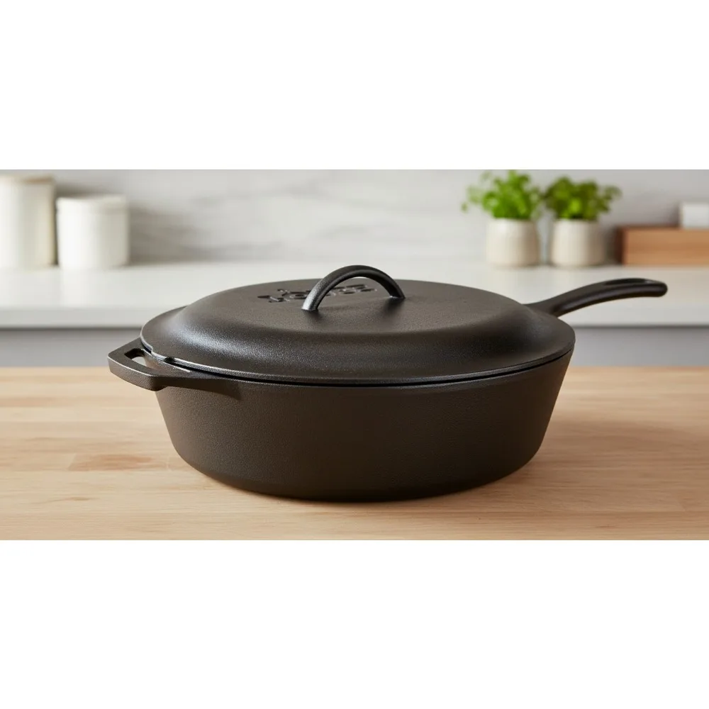 

5 Quart Pre-Seasoned Cast Iron Deep Skillet with Lid - Versatile Oven, Stove & Grill Cookware for Home Chefs