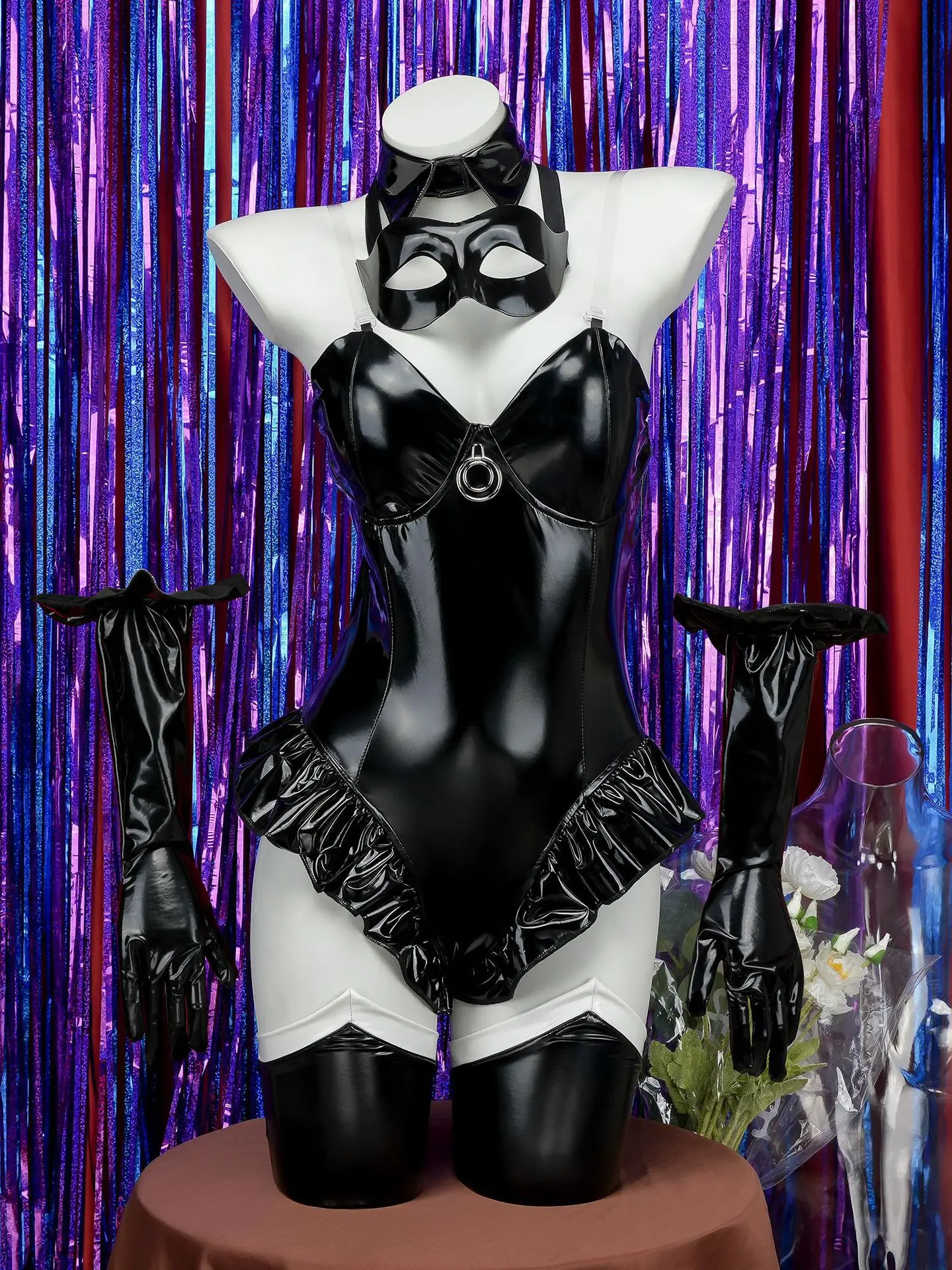 

Anime Sexy Cosplay Uniform Bodysuit Mask Gloves Stocking Bow Tie Full Set Outfits Nightclub Game Cosplay Costume