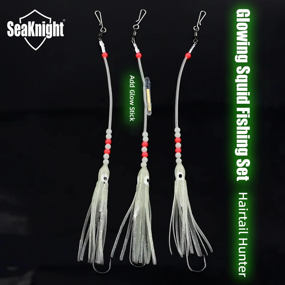 2024 New Seaknight Squid Bait Luminous Bait Hairtail Lure Squid Fish Hook 4P1Set Sea Fishing Lures Set Boat Fishing Glowing Bait