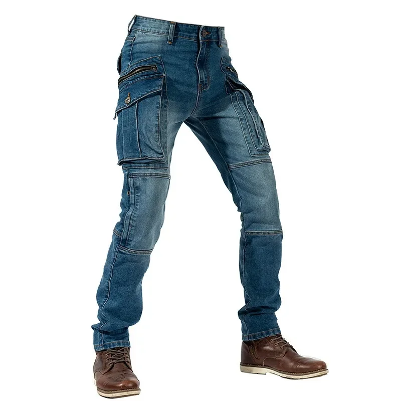 

Motorcycle Pants Men's Four Seasons Anti-fall Big Pocket Jeans Tooling Motorcycle Casual Slim High Stretch Moto Pants