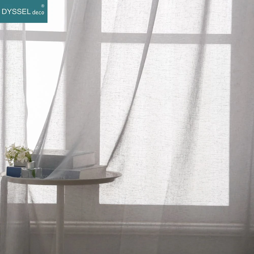 Pair White Sheer Pinch Pleated Linen European Style Window Curtains with Rod Pocket Grommet Top for Living Room And Bedroom