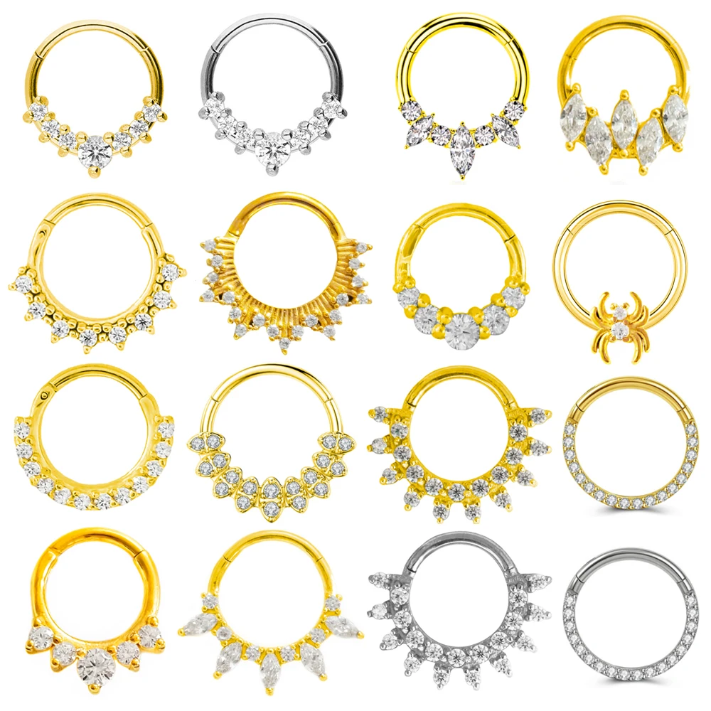 Stal chirurgiczna 316L Segmentowy pierścień nosowy Cyrkonia Przegroda Clicker Chrząstka ucha Helix Daith Hoop Biżuteria do przekłuwania ciała