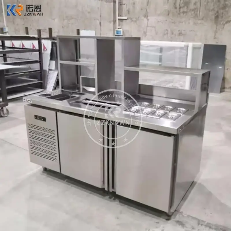 Commission Refrigerator Working Table Counter Bar Oem Stainless Steel Bubble Tea Refrigerate Counter Bar Frozen Milk Tea Counter