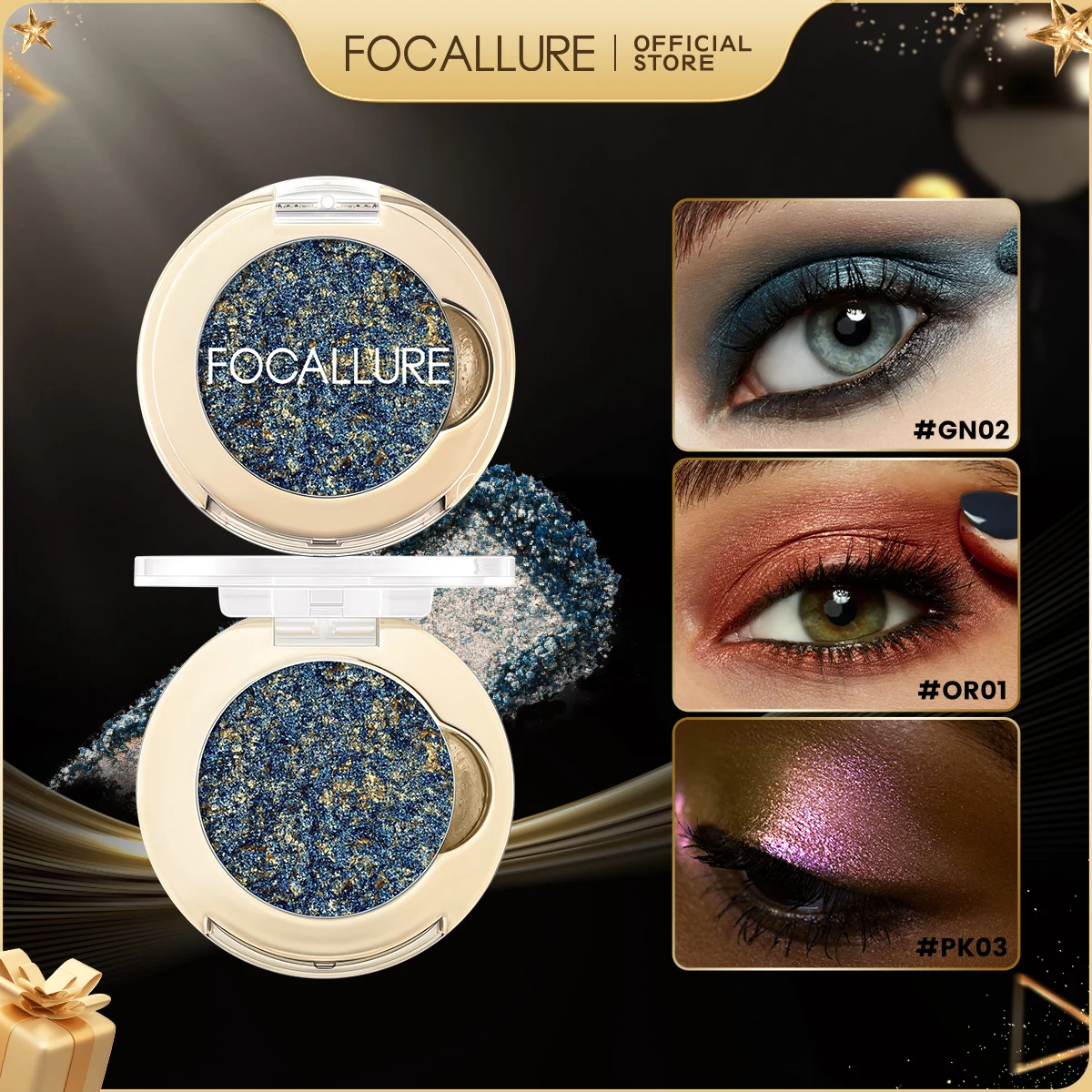 Focallure-Paleta de Sombra Glitter Metálica para Mulheres, Pigmento Brilhante, Shimmer Eye Shadow Powder, Cosméticos Monocromáticos Camaleão,