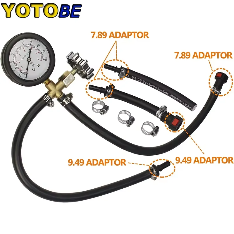 Quick Connected Fuel Injection Pump Pressure Gauge Tester with Valve 0-100PSI