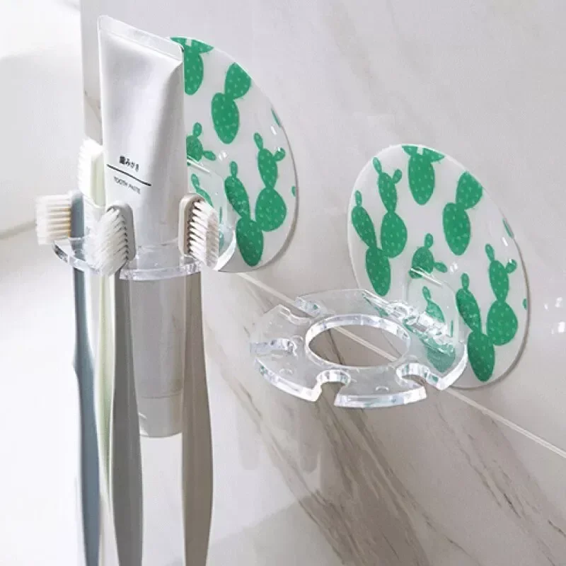 Self-adhesive Wall Plastic Toothbrush Holder Toothpaste Storage Rack Razor Toothbrush Dispenser Storage Bathroom AccessoriesTool