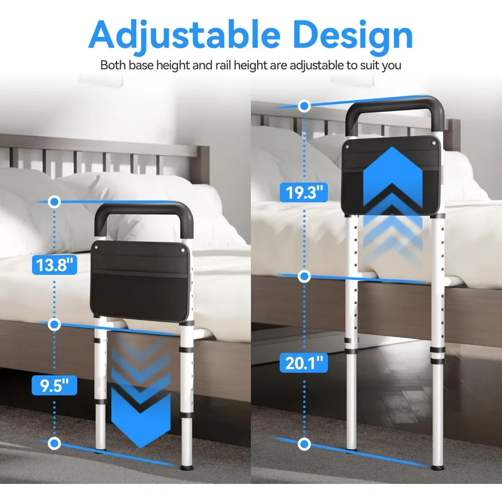 Rail de sécurité de lit réglable pour personnes âgées – Cadre en acier robuste, installation sans outil, convient à toutes les tailles de lit, capacité de 300 lb