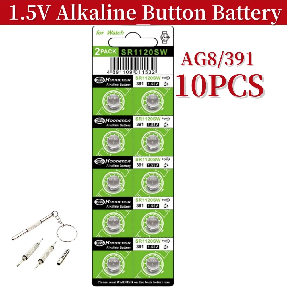 10pcs AG8  1.5V Alkaline Button Cell Battery LR1120 LR57 SR55 LR55 CX191 G8 for Single Use Watch Toys Remotes Cameras