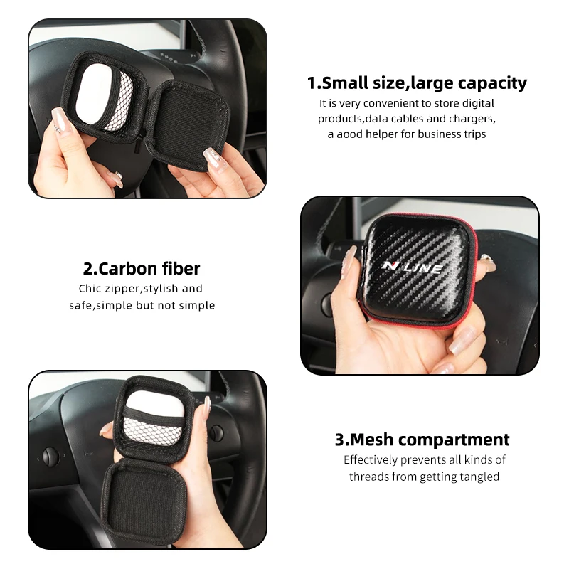 Car Logo Wate-proof Anti-drop Headphone Data Cable Storage Bag For Hyundai N LINE i30 i20 Sonata Accent Tucson Elantra Azera view 3